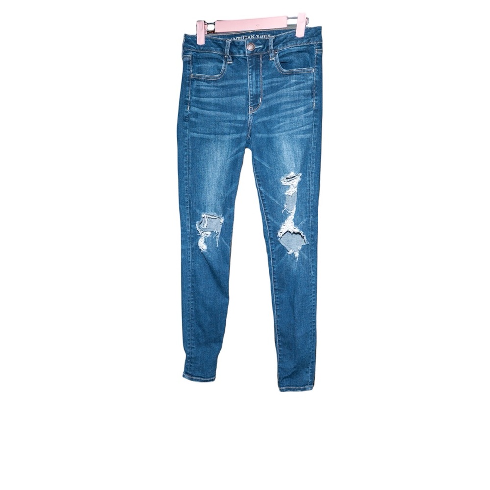 American Eagle Women’s Dark Wash Distressed Skinny Jeans Size 6